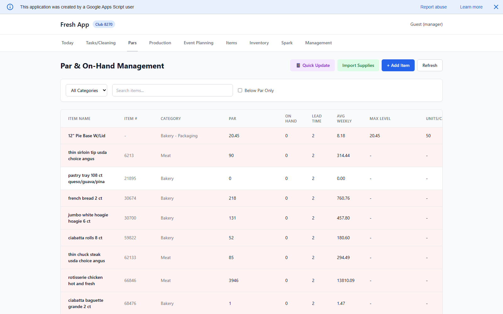 Fresh app pars screen